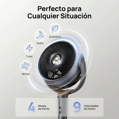 Ventilador de Pedestal — Oscilación 360°, Control Remoto y Pantalla LED